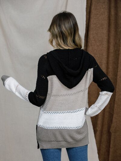 Eyelet Color Block Hooded Sweater - Charming Charlie