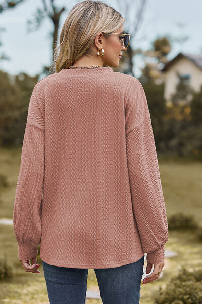 Textured V-Neck Dropped Shoulder T-Shirt - Charming Charlie
