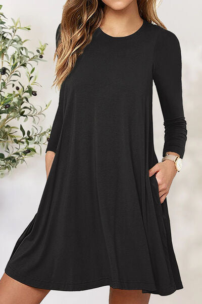 Round Neck Long Sleeve Mini Dress - Charming Charlie