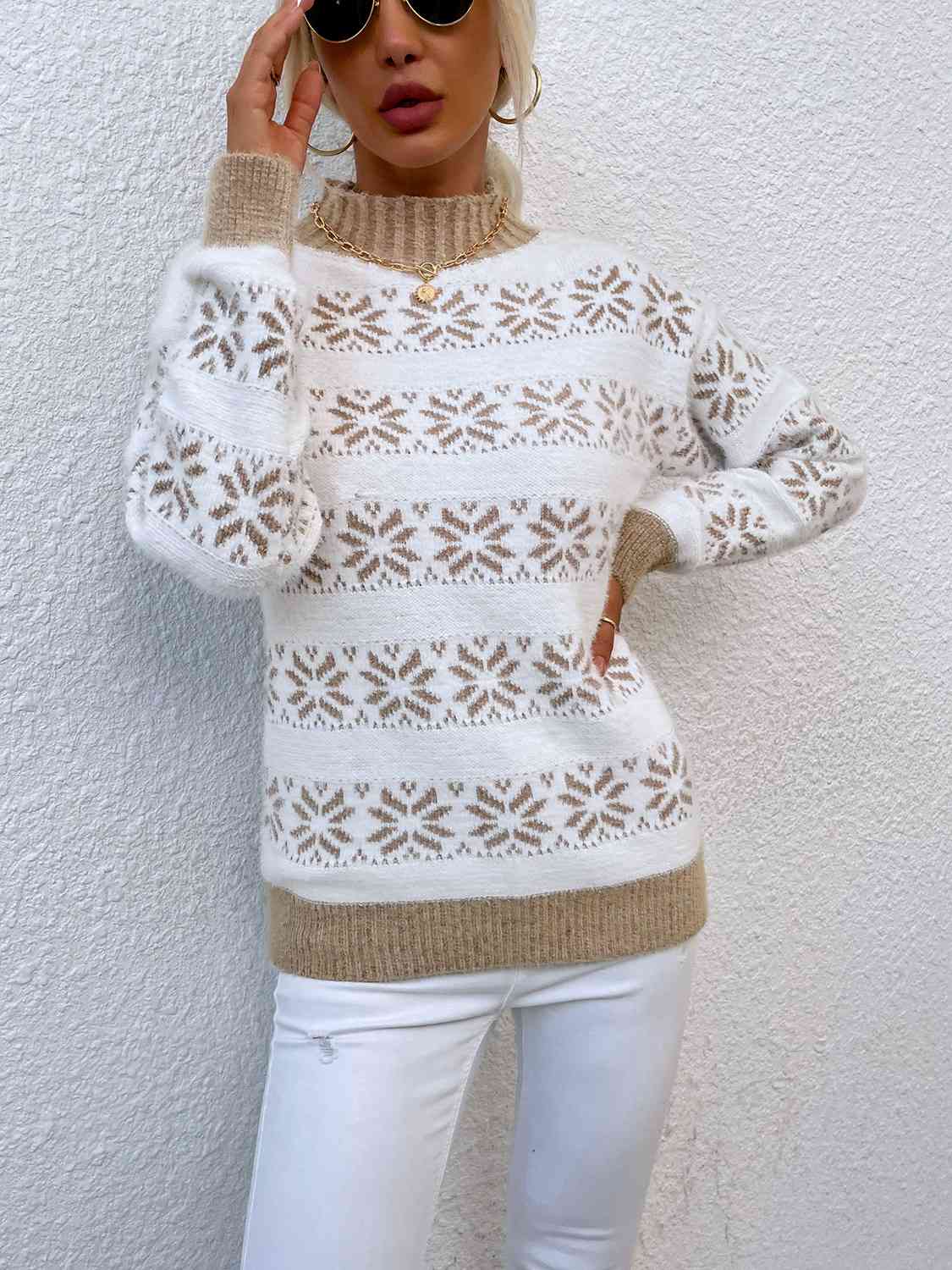 Snowflake Pattern Mock Neck Sweater - Charming Charlie