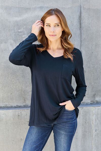 Basic Bae Full Size V-Neck Long Sleeve Top - Charming Charlie