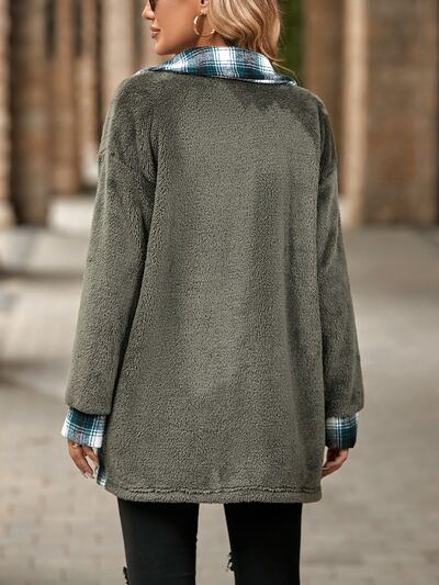 Plaid Contrast Dropped Shoulder Coat - Charming Charlie