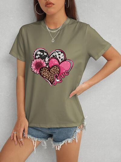 Heart Round Neck Short Sleeve T-Shirt - Charming Charlie