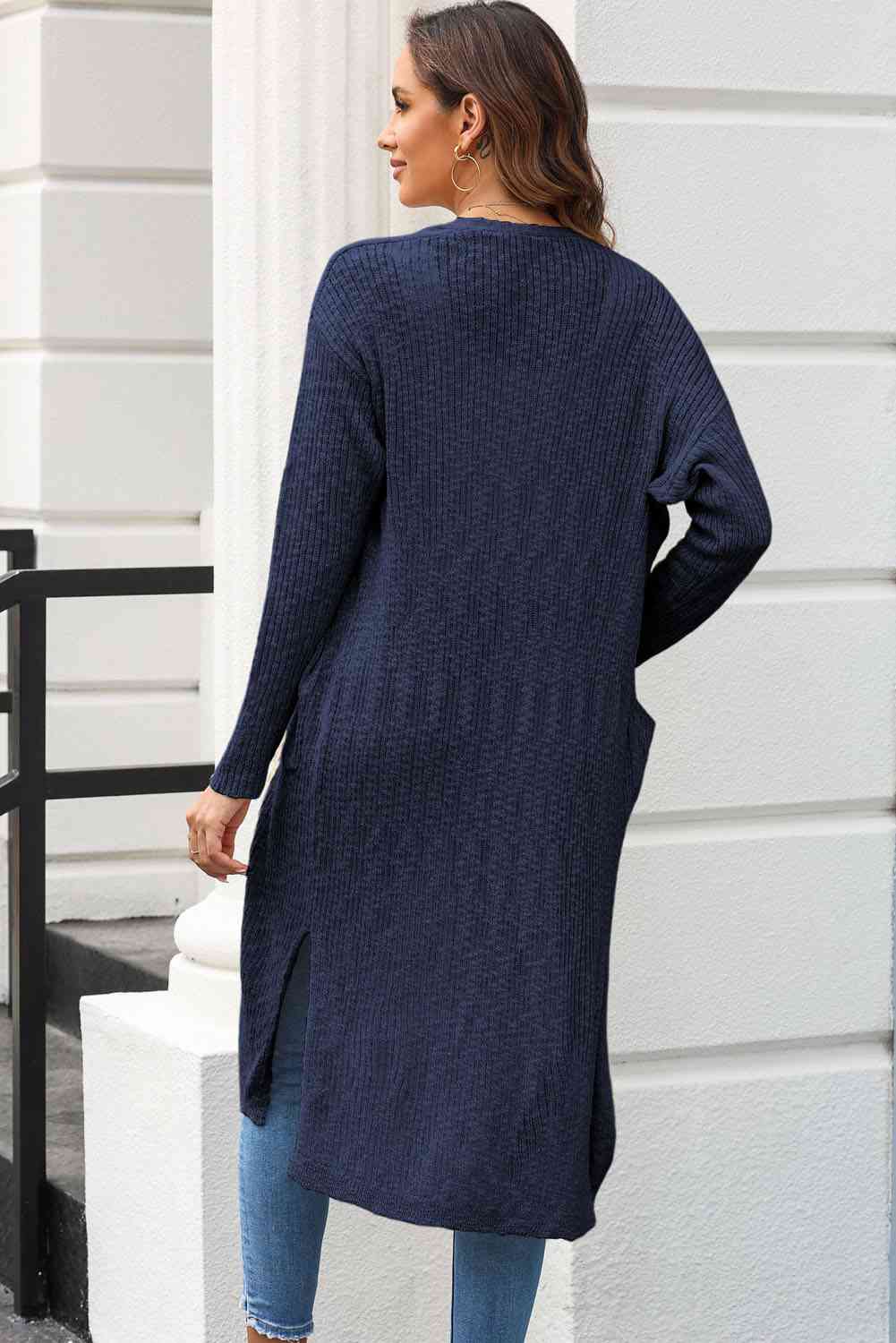 Open Front Slit Cardigan with Pockets - Charming Charlie