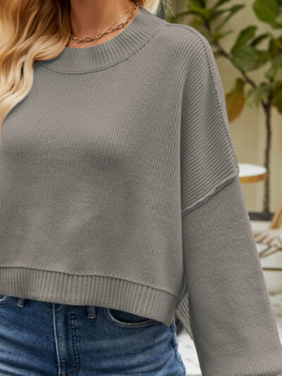 Round Neck Lantern Sleeve Sweater - Charming Charlie