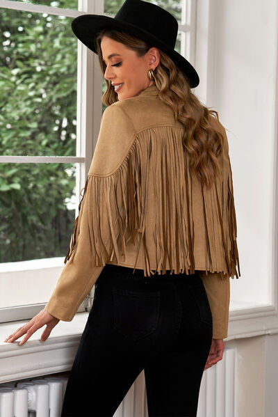 Fringe Trim Lapel Collar Cropped Blazer - Charming Charlie