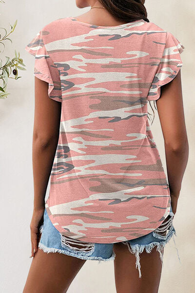 Printed Round Neck Short Sleeve T-Shirt - Charming Charlie