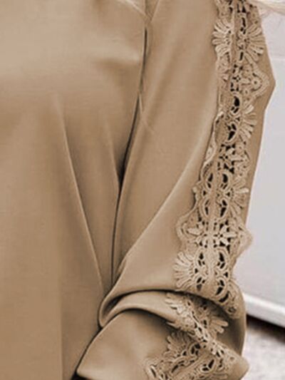 Lace Detail Round Neck Long Sleeve T-Shirt - Charming Charlie