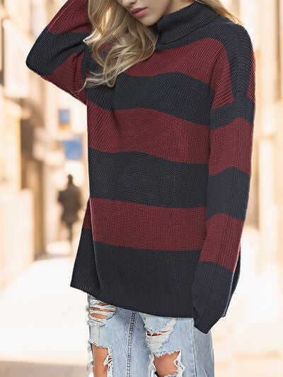 Striped Turtleneck Long Sleeve Sweater - Charming Charlie