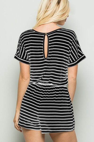 Heimish Full Size Striped Round Neck Short Sleeve Romper - Charming Charlie