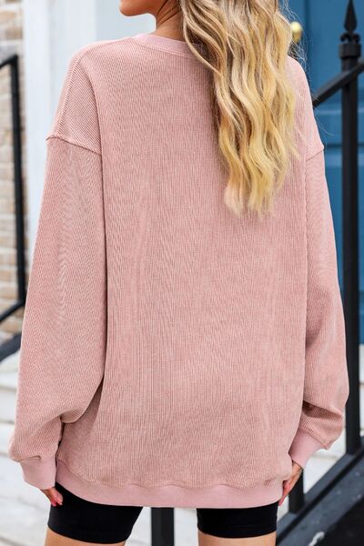 Heart Round Neck Dropped Shoulder Sweatshirt - Charming Charlie