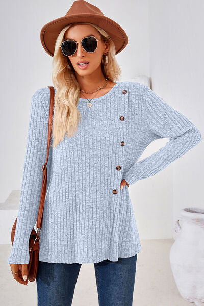 Round Neck Long Sleeve T-Shirt - Charming Charlie