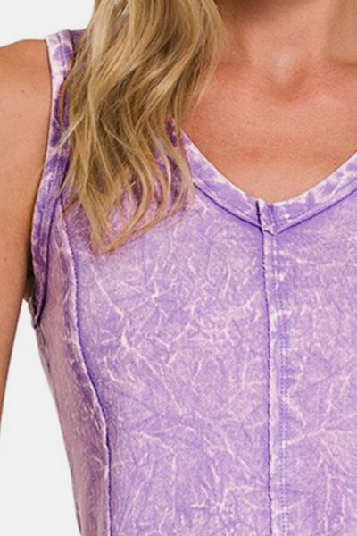 Zenana Exposed Seam V-Neck Wide Strap Tank - Charming Charlie