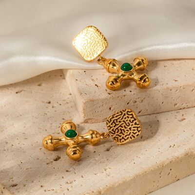 Gold-Plated Stainless Steel Cross Shape Earrings - Charming Charlie