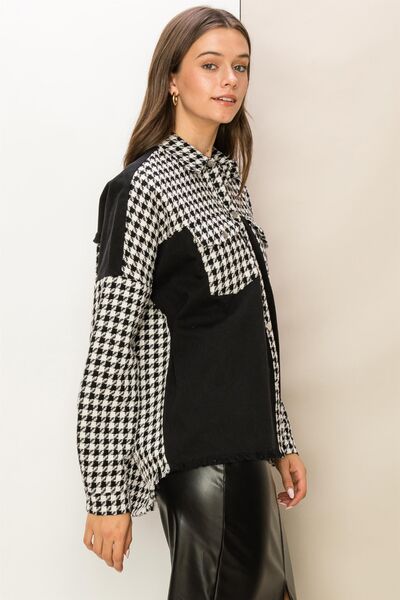 HYFVE Houndstooth Contrast Raw Hem Jacket - Charming Charlie