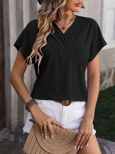 Textured Surplice Short Sleeve Blouse - Charming Charlie