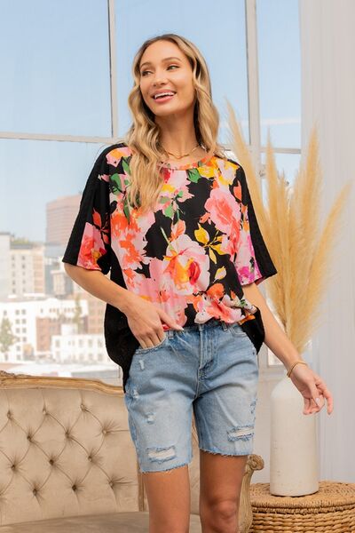Sew In Love Full Size Floral Round Neck Short Sleeve T-Shirt - Charming Charlie