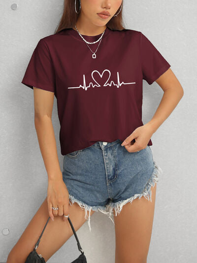 Heart Round Neck Short Sleeve T-Shirt - Charming Charlie