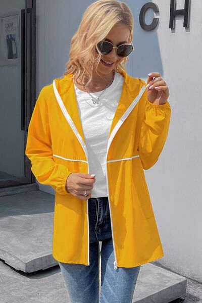 Zip Up Long Sleeve Hooded Watertight Jacket - Charming Charlie