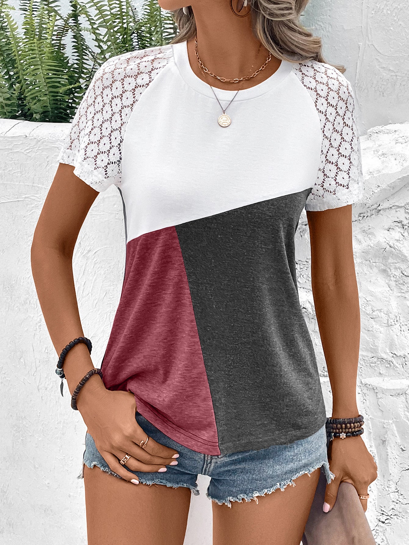Color Block Raglan Sleeve Round Neck Tee - Charming Charlie