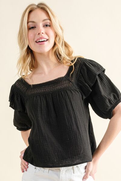 And The Why Square Neck Cotton Gauze Ruffled Blouse - Charming Charlie