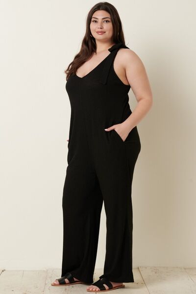 Mittoshop Rib Knit V-Neck Cross Back Jumpsuit - Charming Charlie