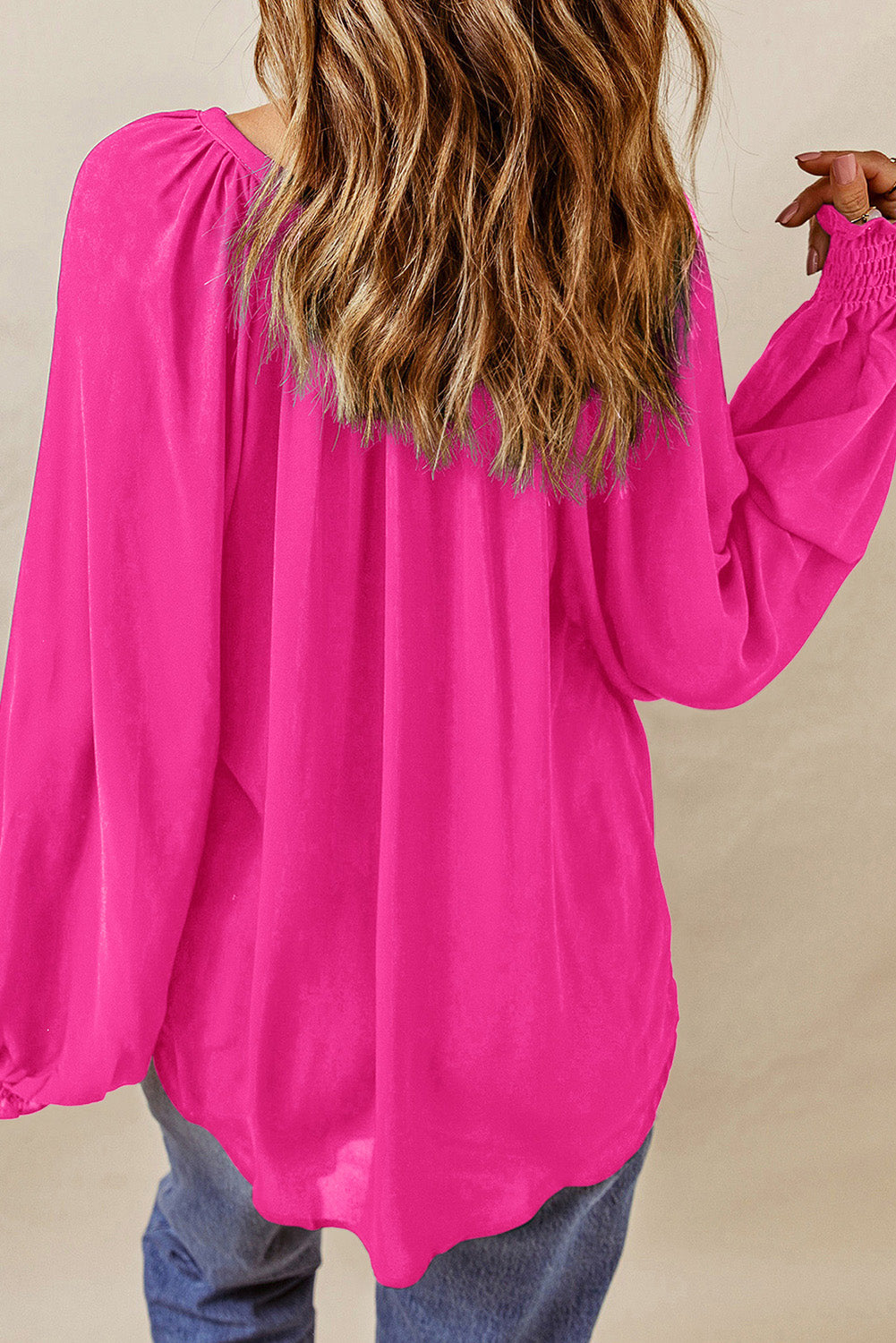 Notched Neck Lantern Sleeve Blouse - Charming Charlie