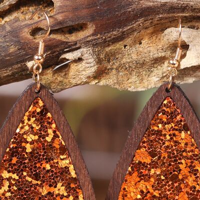 Sequin Wood Teardrop Earrings - Charming Charlie