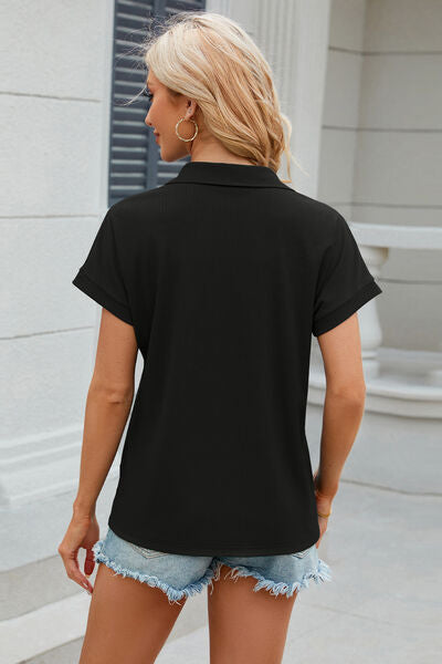 Johnny Collar Short Sleeve Blouse - Charming Charlie