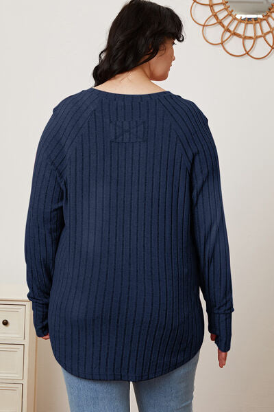Basic Bae Full Size Ribbed Thumbhole Sleeve T-Shirt - Charming Charlie