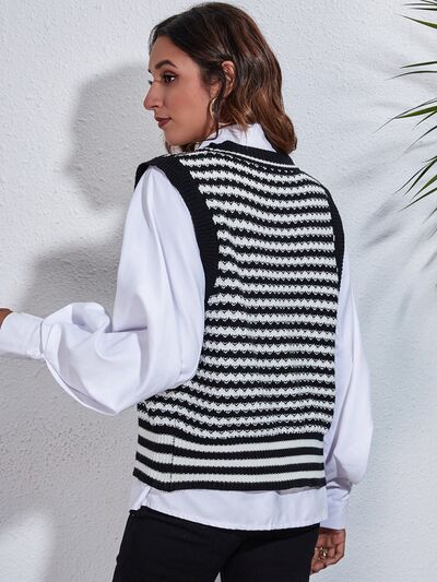 Striped Button Up V-Neck Sweater Vest - Charming Charlie