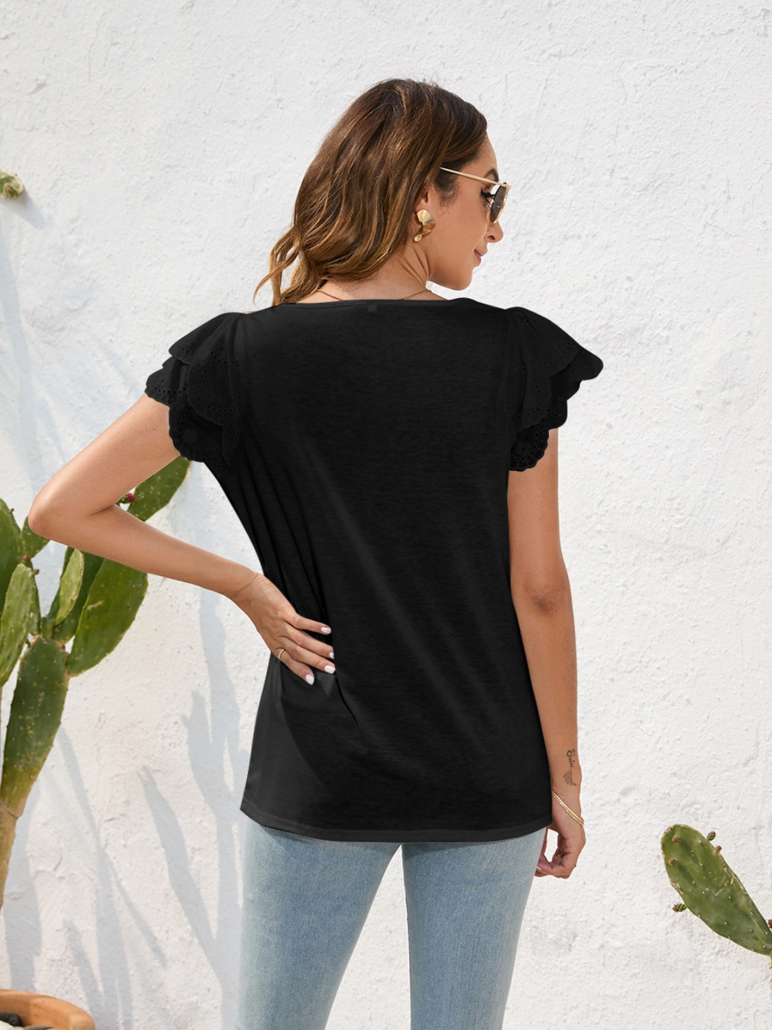 Ruffled Square Neck Cap Sleeve Blouse - Charming Charlie
