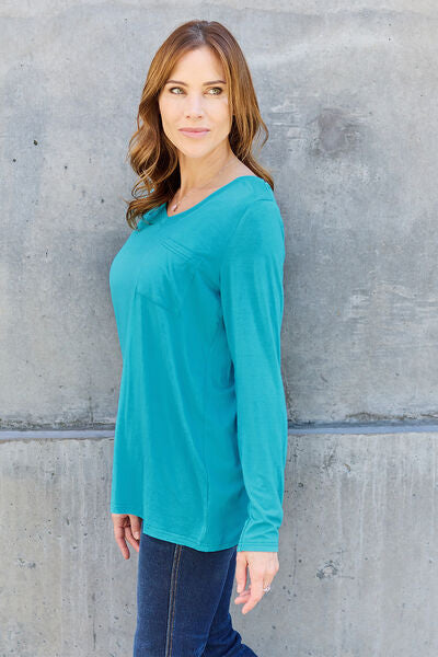 Basic Bae Full Size V-Neck Long Sleeve Top - Charming Charlie