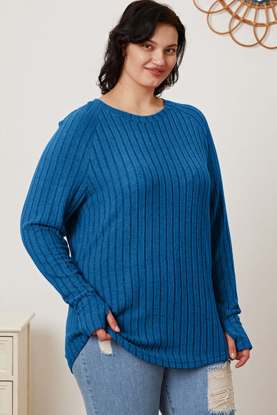 Basic Bae Full Size Ribbed Thumbhole Sleeve T-Shirt - Charming Charlie