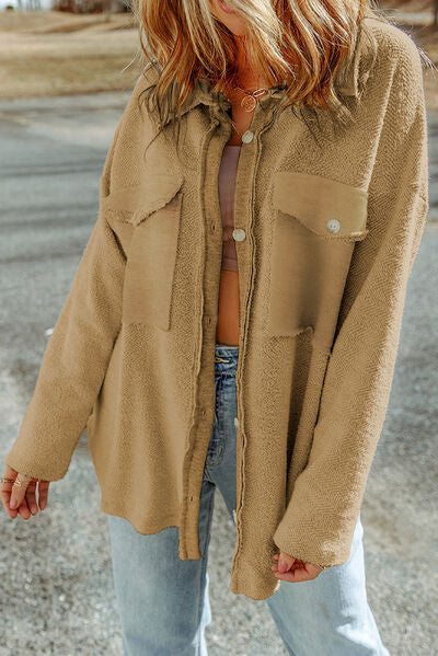 Pocketed Button Up Droppped Shoulder Jacket - Charming Charlie