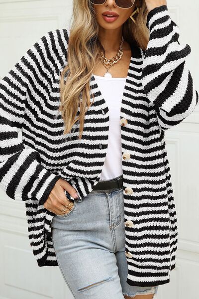 Striped Button Up Long Sleeve Cardigan - Charming Charlie