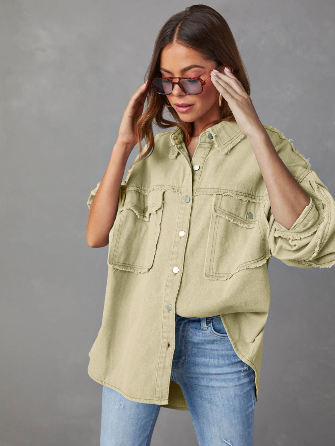 Dropped Shoulder Raw Hem Jacket - Charming Charlie