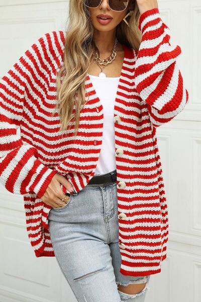Striped Button Up Long Sleeve Cardigan - Charming Charlie