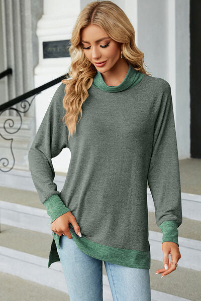Slit Mock Neck Long Sleeve T-Shirt - Charming Charlie