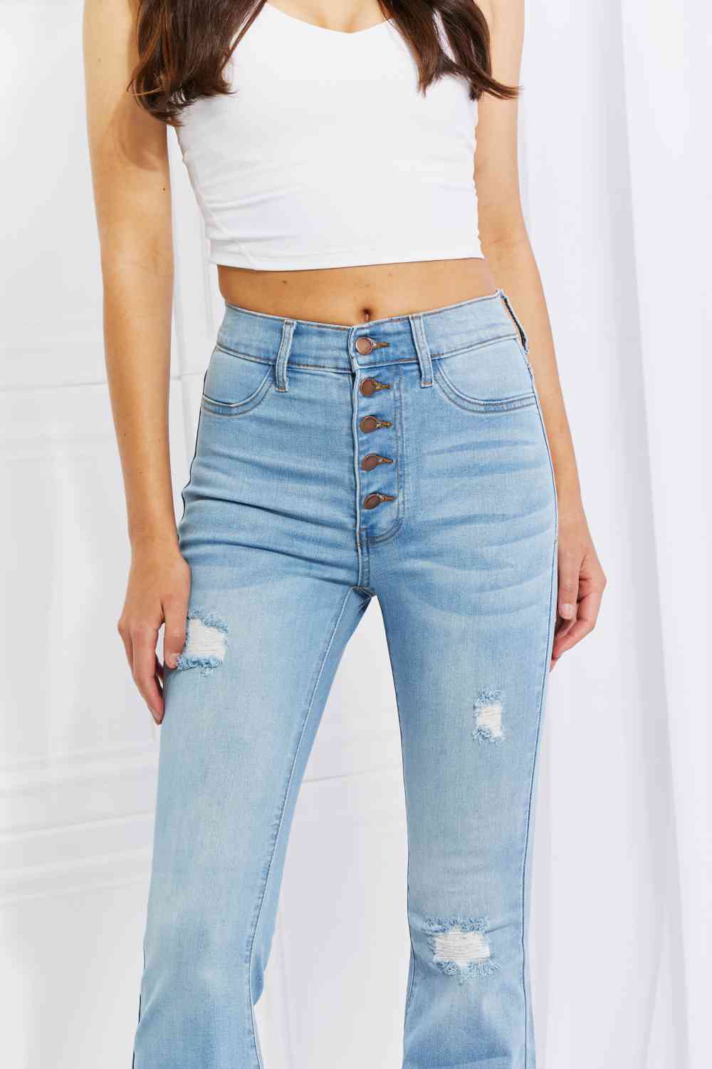 Vibrant MIU Full Size Jess Button Flare Jeans - Charming Charlie