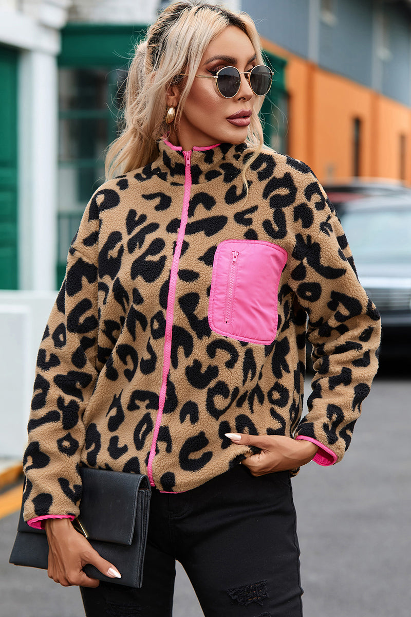 Threaded Pear Sloane Leopard Zip Up Pocket Jacket