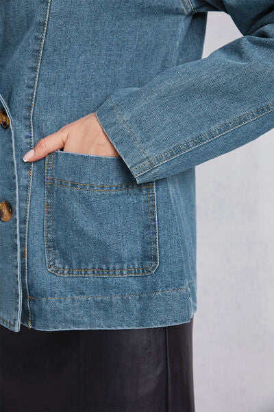 Pocketed Button Up Denim Jacket - Charming Charlie