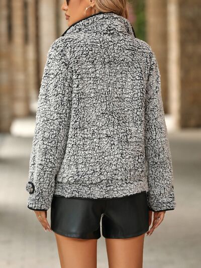 Fuzzy Pocketed Button Up Jacket - Charming Charlie