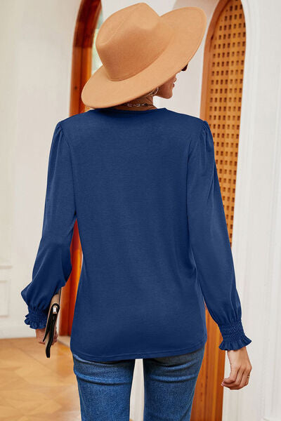 Lace Detail V-Neck Lantern Sleeve T-Shirt - Charming Charlie