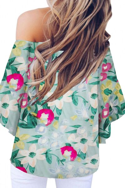 Tied Printed Off-Shoulder Half Sleeve Blouse - Charming Charlie