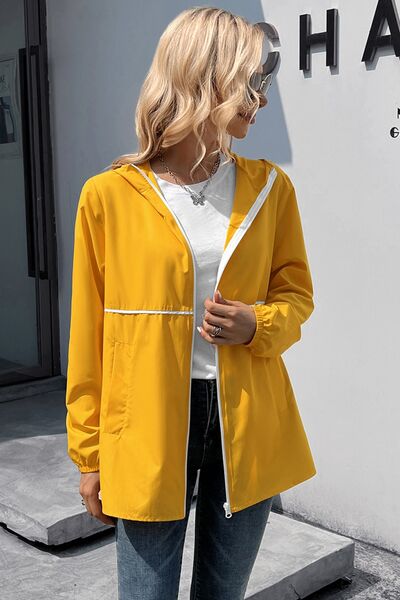 Zip Up Long Sleeve Hooded Watertight Jacket - Charming Charlie