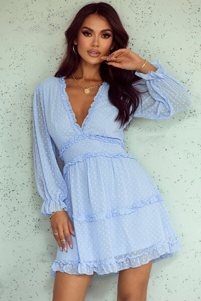 Swiss Dot Frill V-Neck Mini Dress - Charming Charlie