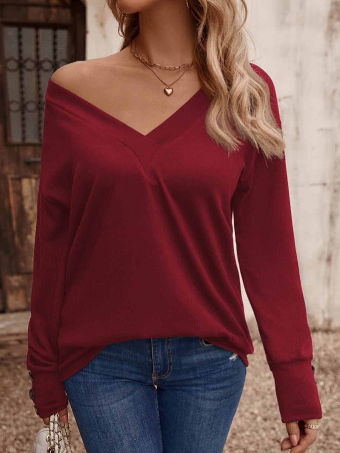 V-Neck Long Sleeve Top - Charming Charlie