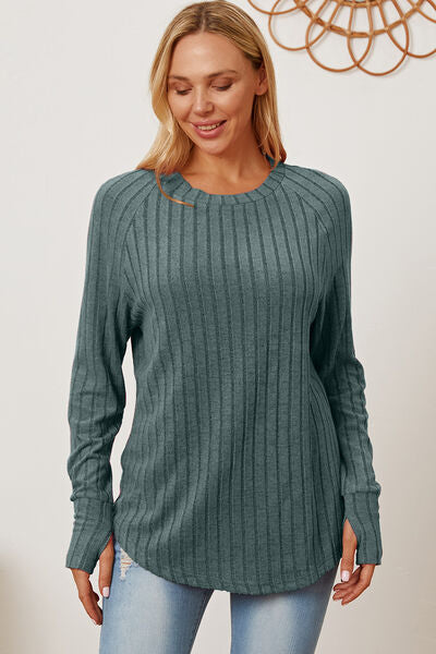 Basic Bae Full Size Ribbed Thumbhole Sleeve T-Shirt - Charming Charlie