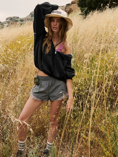 Half Zip Pocketed Dropped Shoulder Hoodie - Charming Charlie